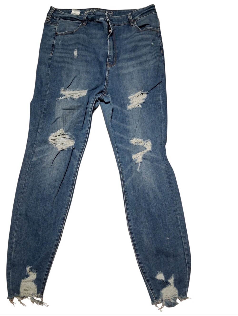 American Eagle Highest Rise Jegging Distressed Blue Denim Jeans Size 16 Short